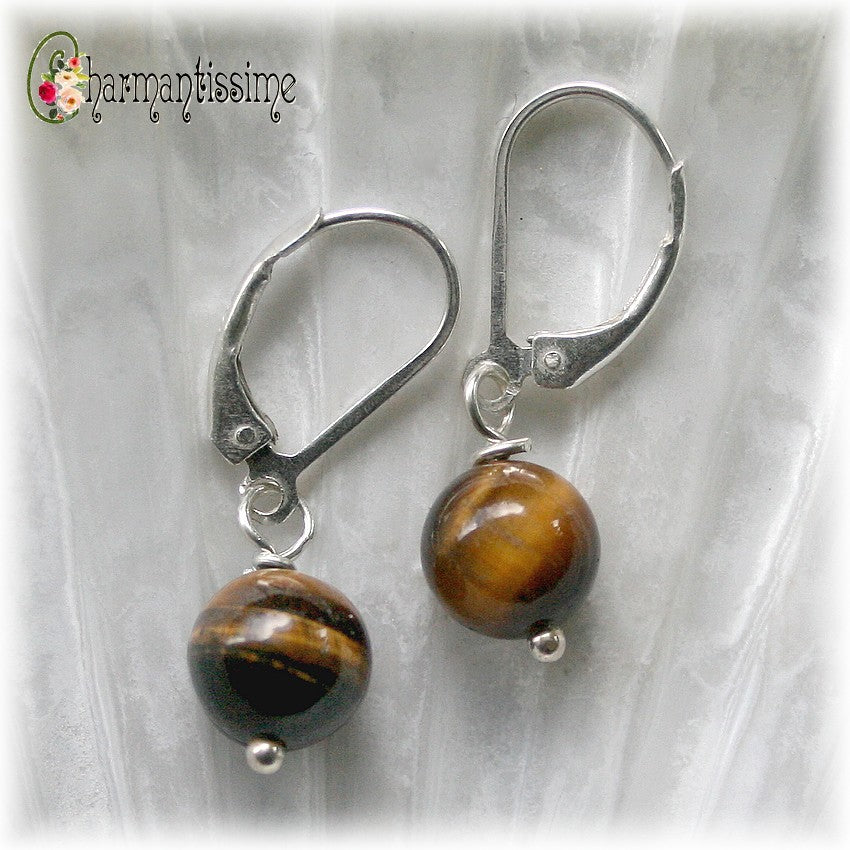 Boucles d'oreilles en argent et Oeil de tigre