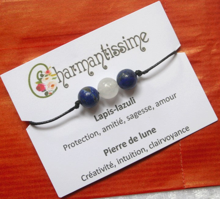 Bracelet femme pierre naturelle Lapis Lazuli / Bracelet coulissant perles  bleu foncé -  France