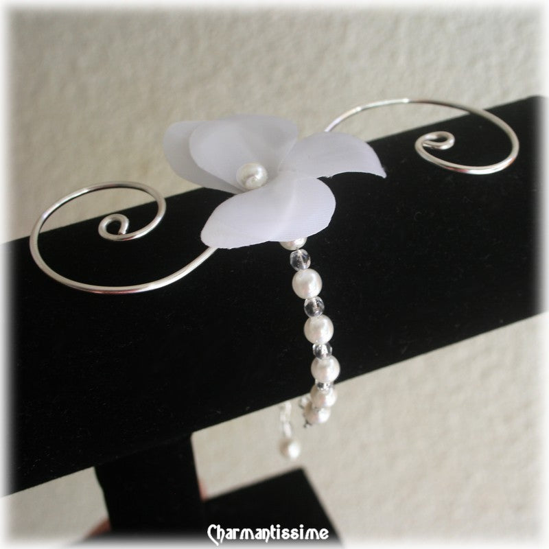 bracelet mariage floral blanc et argent
