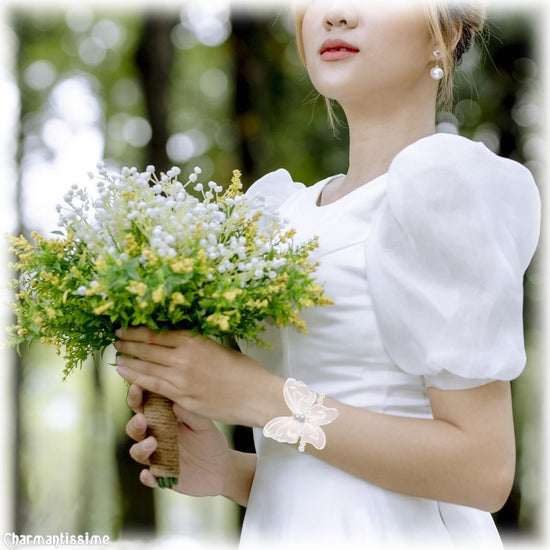 bijou bracelet mariage papillon blanc ivoire sur mesure pour mariée champêtre romantique