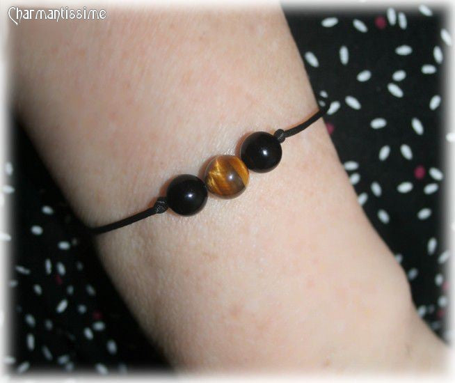 Bracelet femme Oeil de tigre Tourmaline noire tendance minimaliste pas cher