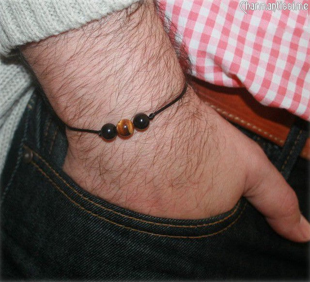 Bracelet homme Oeil de tigre et Tourmaline noire tendance minimaliste pas cher