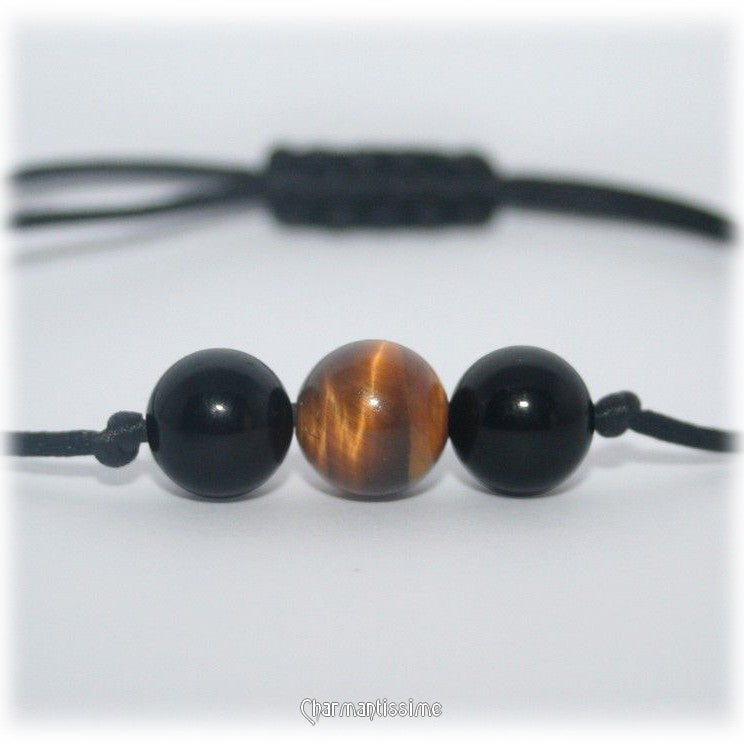 Bracelet Oeil de tigre et Tourmaline noire tendance minimaliste. Protection contre mauvais oeil et contre les ondes négatives