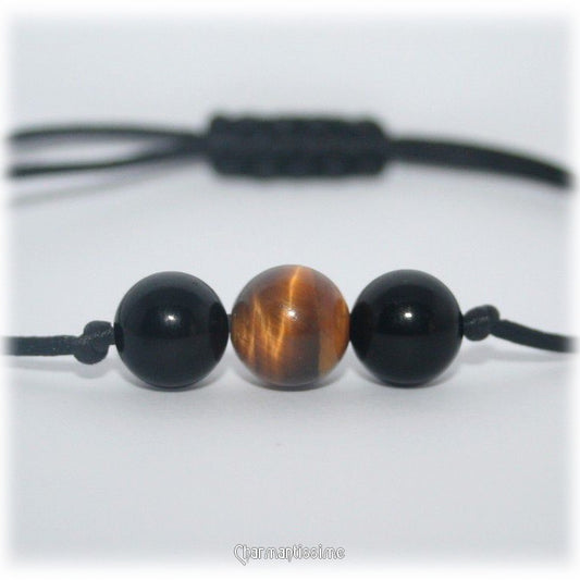 Bracelet Oeil de tigre et Tourmaline noire tendance minimaliste. Protection contre mauvais oeil et contre les ondes négatives