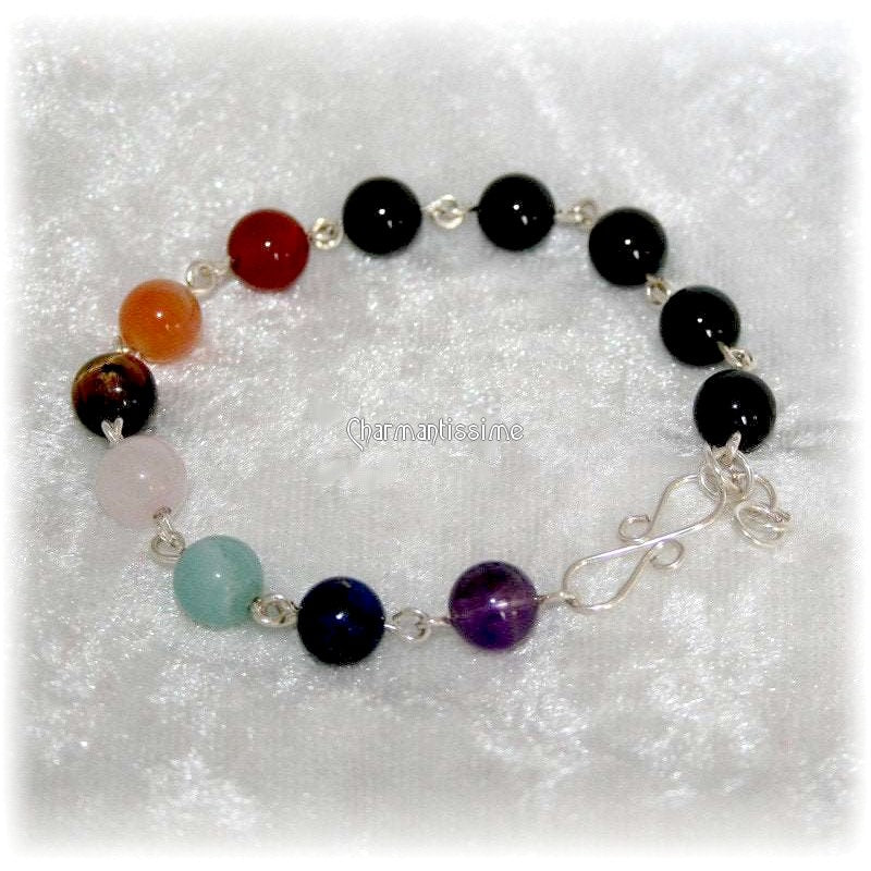 Bracelet chakra pierres naturelles véritables tourmaline noire - Bijou de protection