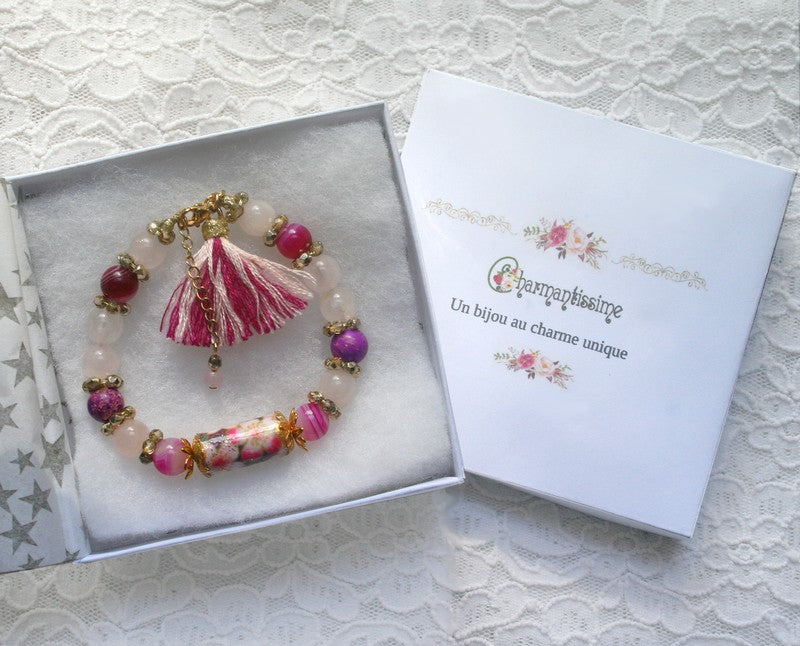 Bracelet style japonais fuchsia et rose