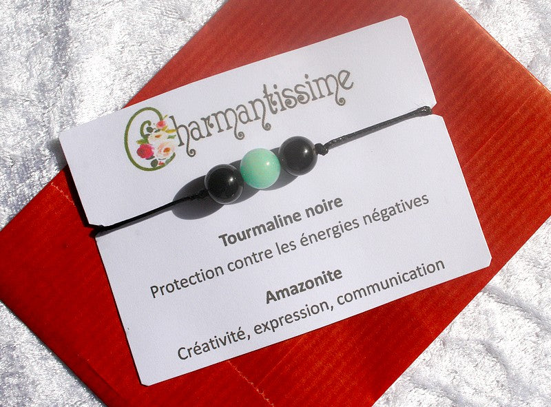 cadeau bracelet amazonite et tourmaline noire