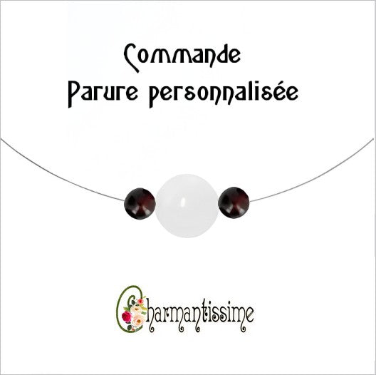 Bijoux mariage parure personnalisée en perles de pierre de lune et de grenat véritable : collier + bracelet