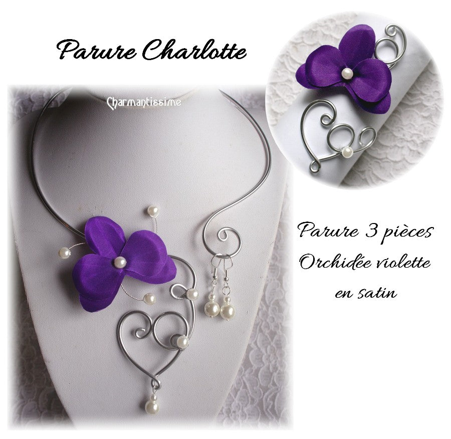 Parure bijoux mariage fleur orchidée violette