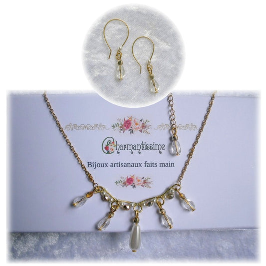 coffret cadeau mariage personnalisé collier fin dentelle or et cristal