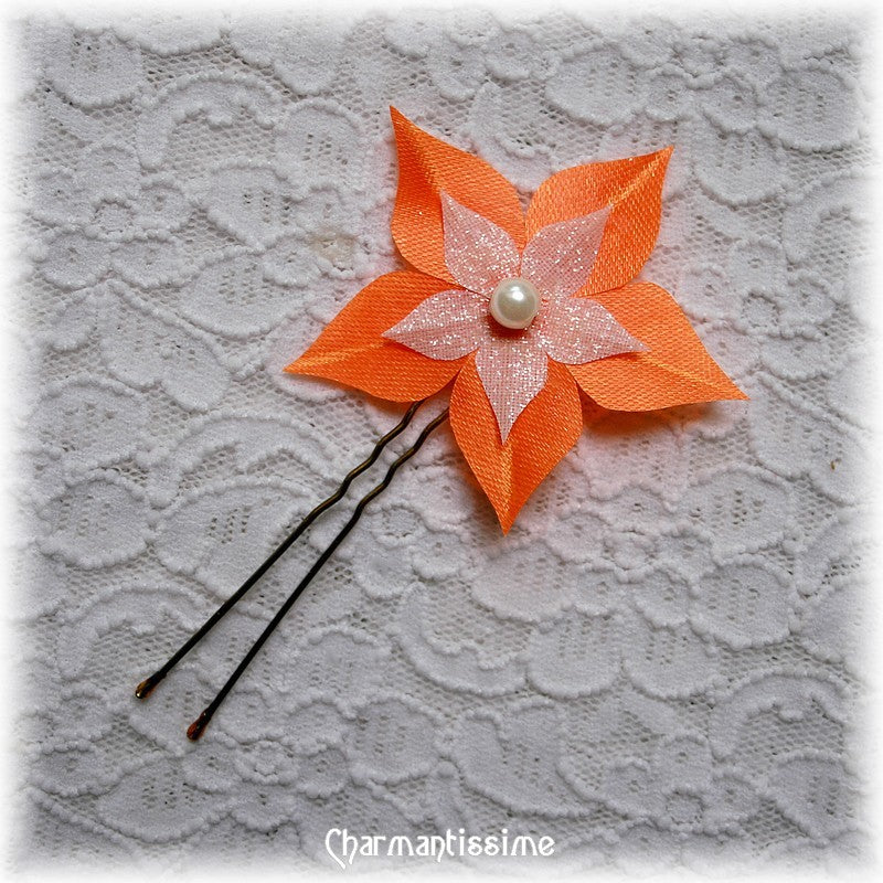 Fleur orange et ivoire / blanc pour cheveux et chignon de mariée