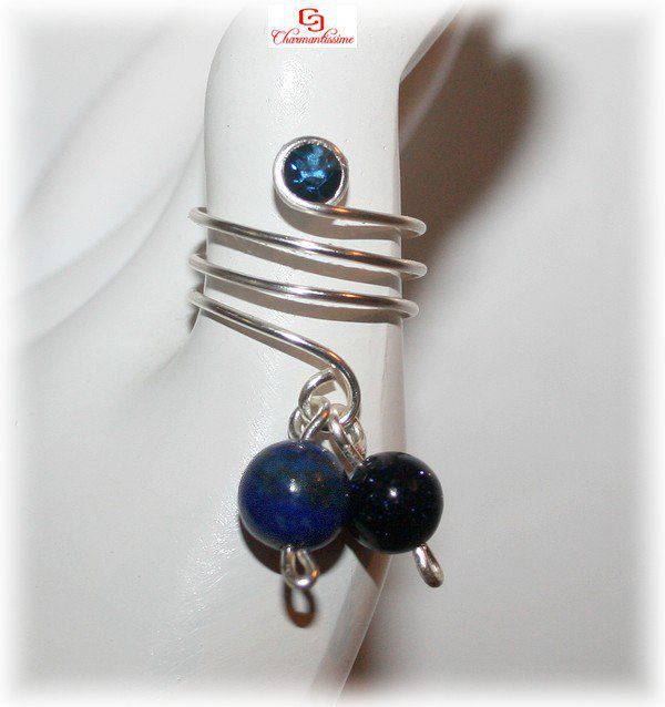 Bague Pampille Lapis-lazuli et Perle Soleil bleu (blue-stone) Strass cristal bleu