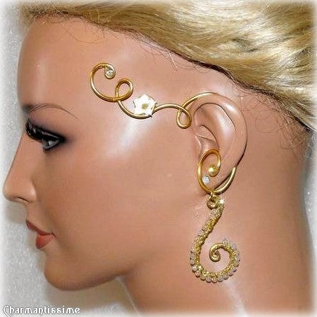 Boucle d'oreille mariage perles cristal et or pour oreille non percée