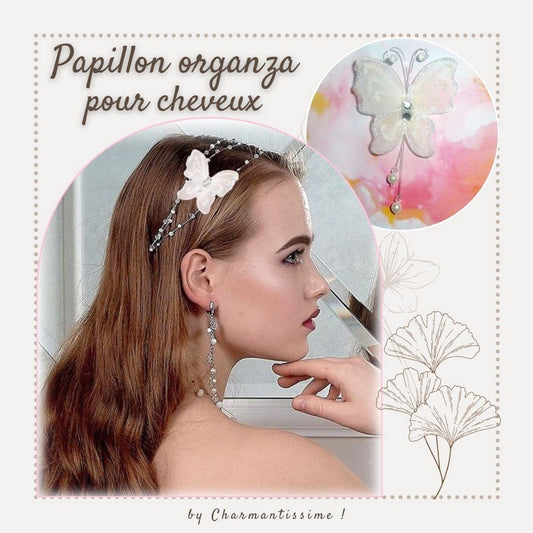 Papillon blanc monté en épingle à cheveux pour mariée bohème champêtre
