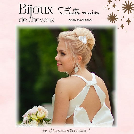 Epingle à cheveux fleur orchidée satin blanc pour chignon de mariée bohème chic et champêtre, personnalisée sur mesure