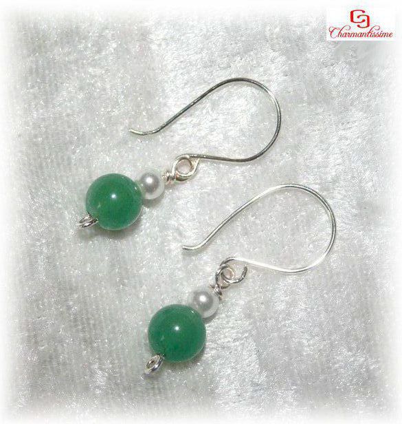 Boucles d'oreille aventurine verte argent Equilibre Renouveau