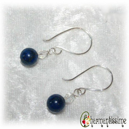 Boucles d'oreille lapis-lazuli en argent 925 et cristal de bohême pour la protection et la chance