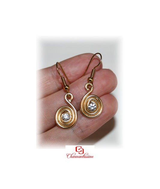 boucles oreilles mariage or strass cristal blanc spirale doree mariee chic boheme