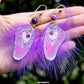 Boucles d'oreilles strass, plumes et agate violettes