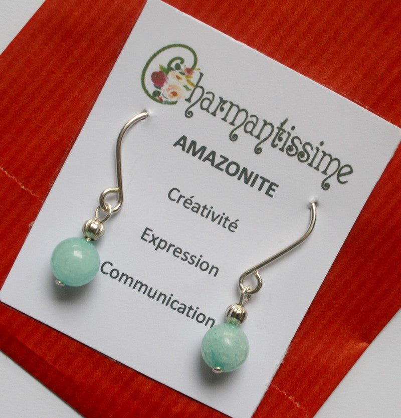 Boucles d'oreilles perle d'amazonite et accroches en argent 925