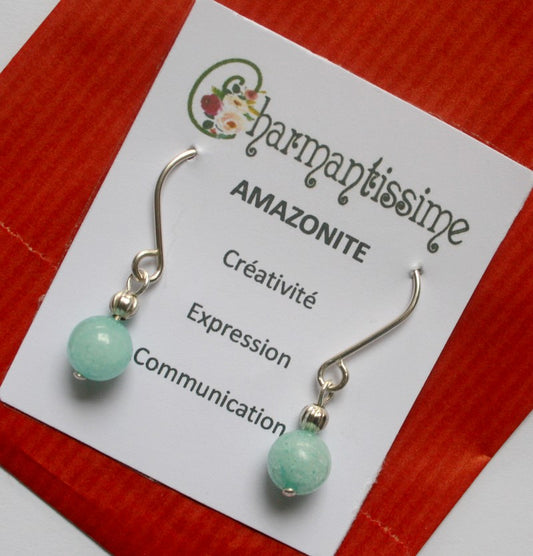 Boucles d'oreilles perle d'amazonite et accroches en argent 925