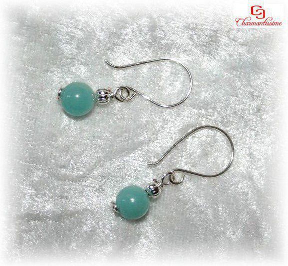Boucles d'oreille amazonite bleue et argent Expression Créativité