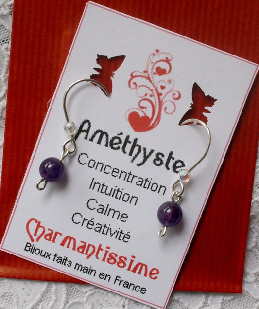 Cadeau boucles d'oreilles en argent 925 et perles d'améthyste, de la marque Charmantissime