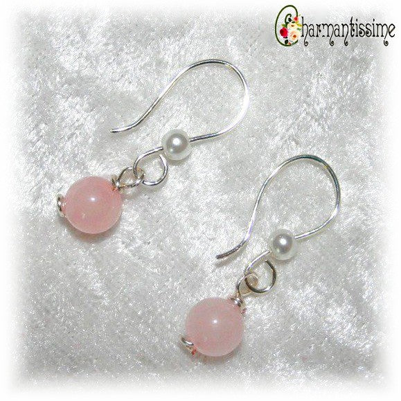 Boucles d'oreille Quartz rose et argent Amour Créativité - Boucles d'oreilles pas cheres