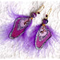 Boucles d'oreilles strass, plumes et agate violettes