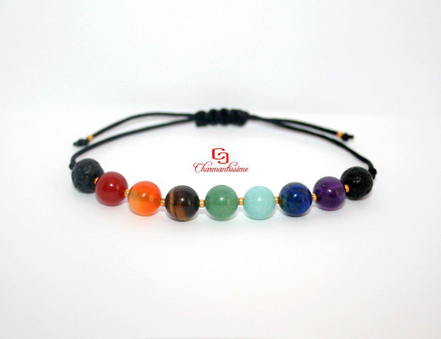 Bracelet pierres naturelles véritables 7 chakras - Protection & Chance