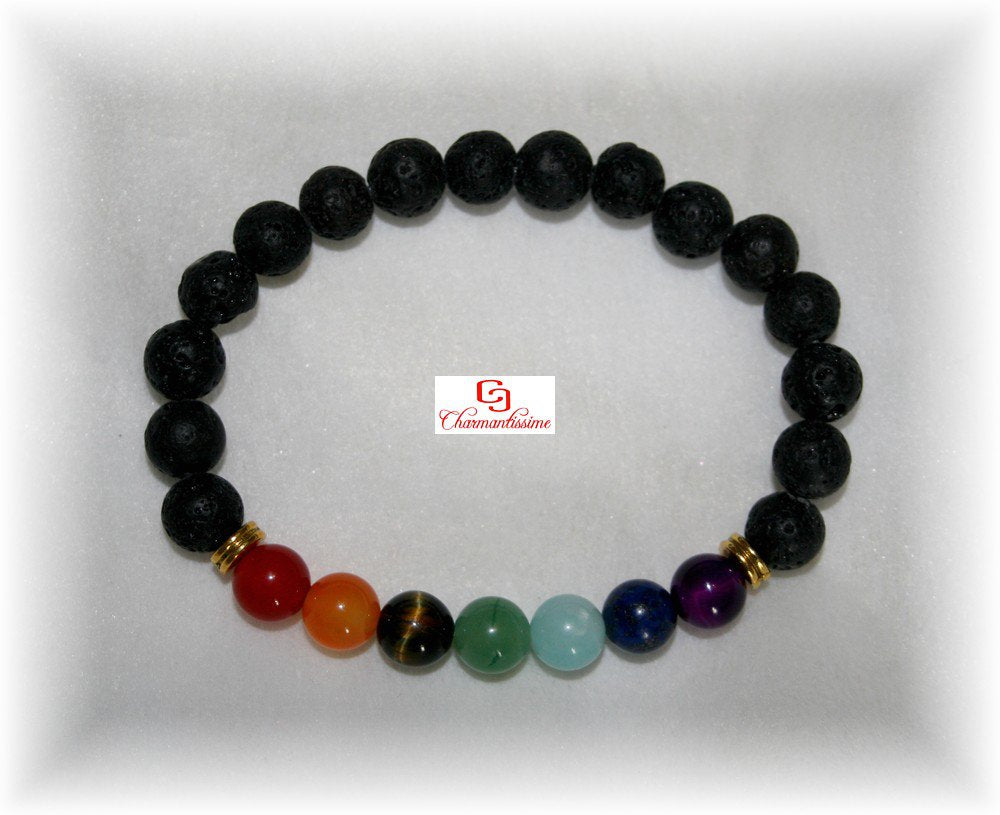 Bracelet femme chakras pierres naturelles véritables Protection Chance