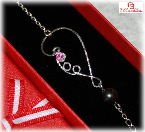 Bracelet aile d'ange minimaliste + perle hématite‚ chaine fine argent massif 925 + écrin cadeau
