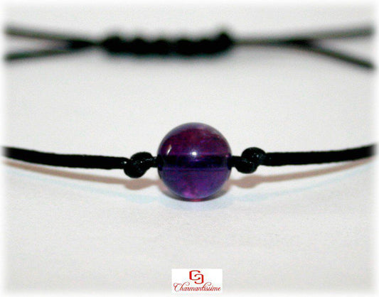 Bracelet améthyste cordon noir reglable pour homme et femme