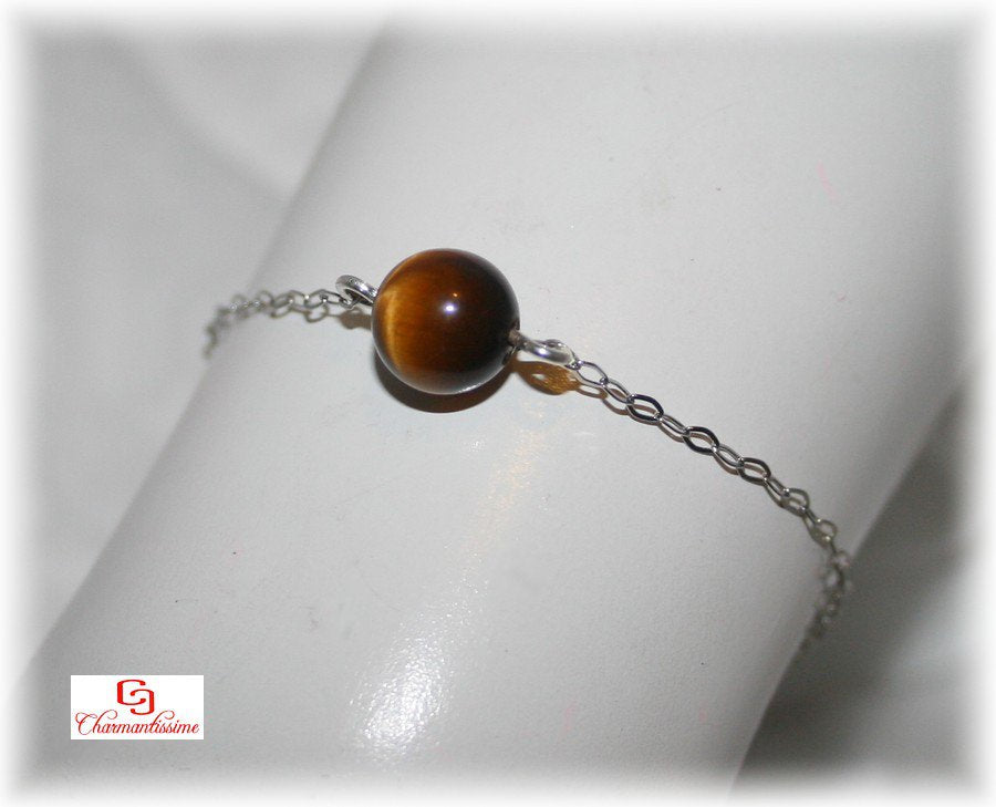 Bracelet oeil de tigre chaine argent Protection finances minimaliste