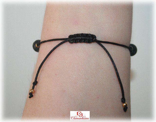 Bracelet pierres et lien coulissant macramé noir ajustable