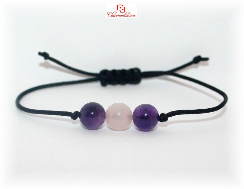 Bracelet lithothérapie femme enfant pierres violet rose pas cher