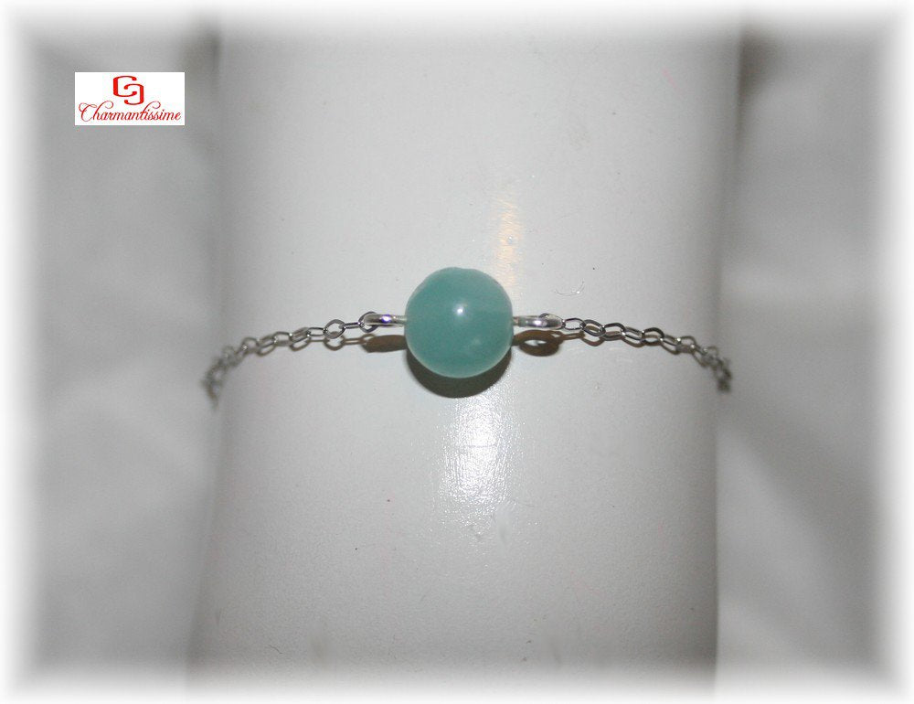 Bracelet perle amazonite bleue sur chaine argent 925 de style minimaliste