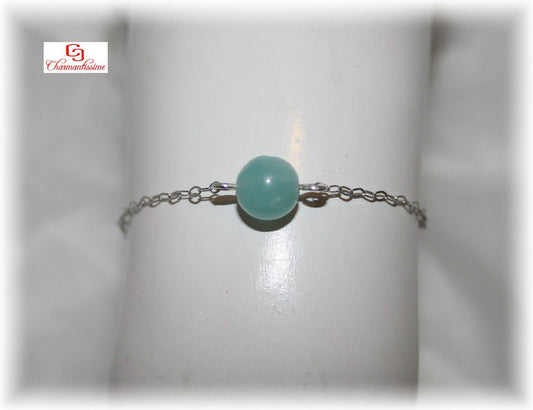 Bracelet perle amazonite bleue sur chaine argent 925 de style minimaliste
