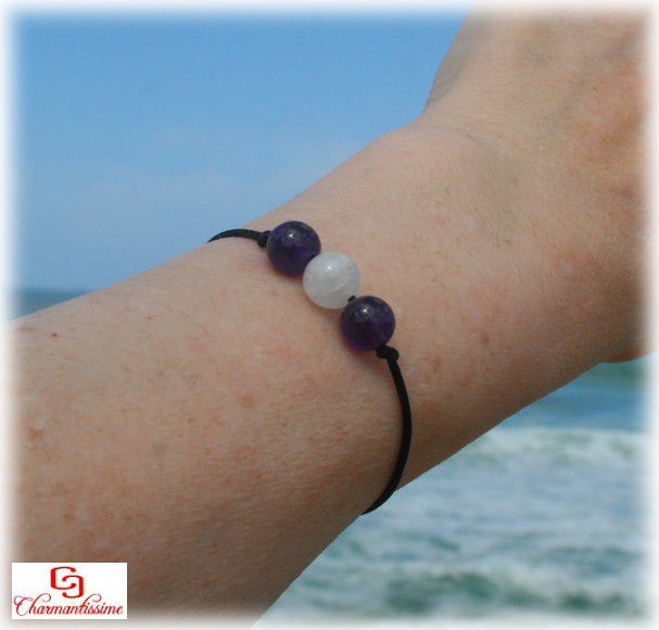 Bracelet femme pierre de lune, améthyste, tendance minimaliste, ajustable