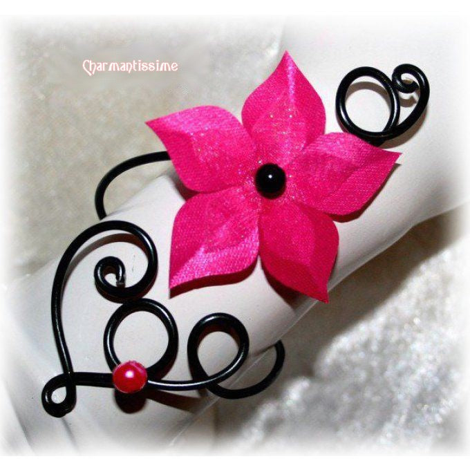 bracelet fleur fushia noir coeur mariage glamour chic gothique