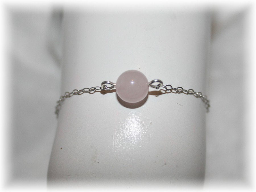Bracelet argent 925 et perle pierre fine Quartz Rose de style épuré