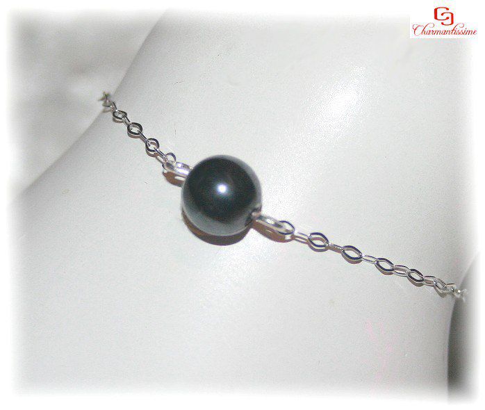 Bracelet hématite chaine fine argent massif minimaliste pas cher - Pierre de force