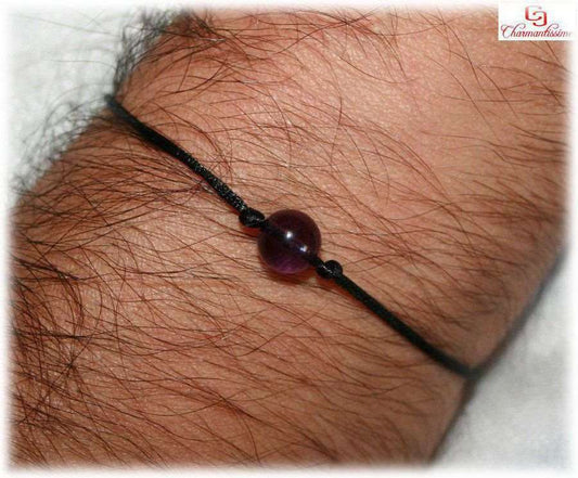 Bracelet homme améthyste sur cordon noir minimaliste pas cher