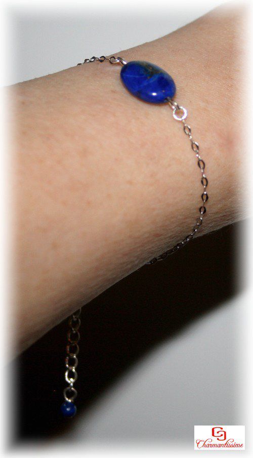 Bracelet lapis-lazuli Chaine argent, de style contemporain minimaliste
