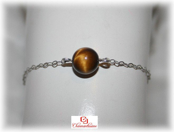 Bracelet argent 925 et perle pierre oeil de tigre pas cher