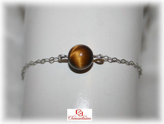 Bracelet argent 925 et perle pierre oeil de tigre pas cher