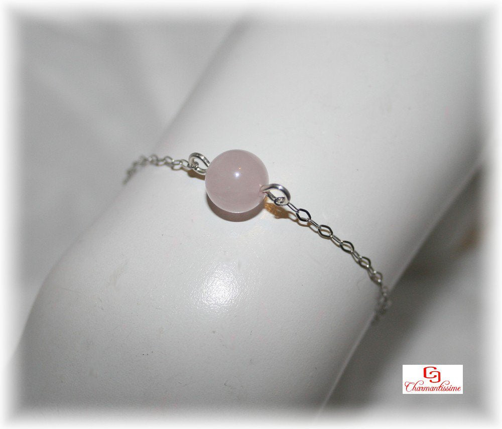 Bracelet Amour pierre naturelle Quartz Rose Chaine argent minimaliste