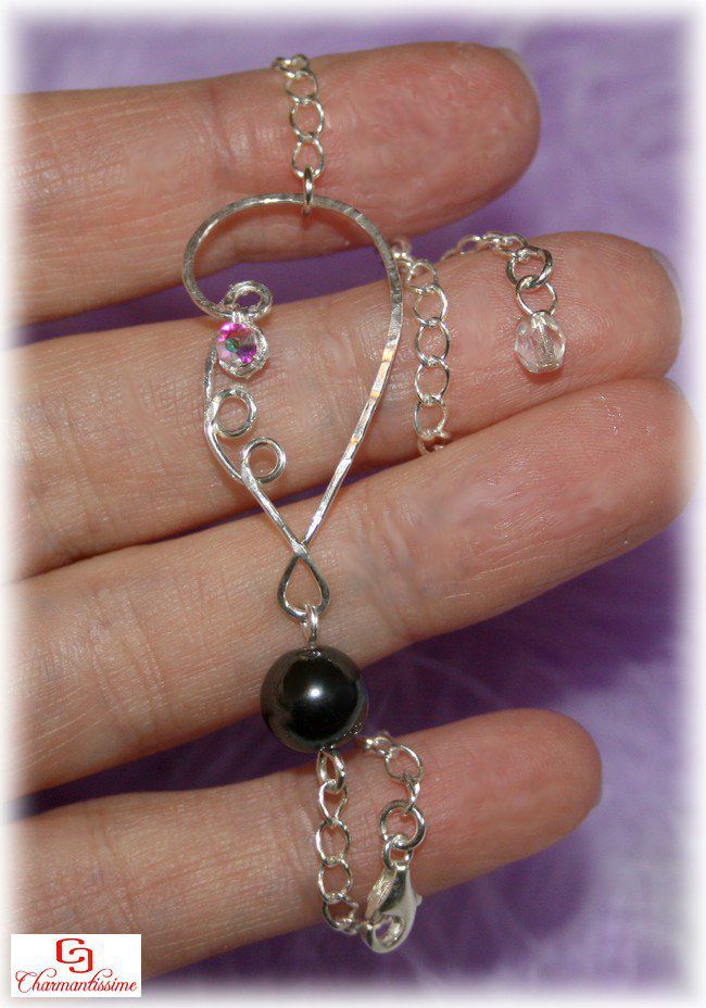 Bracelet femme aile d'ange plaqué-argent - hématite sur chaine - Pierre de force
