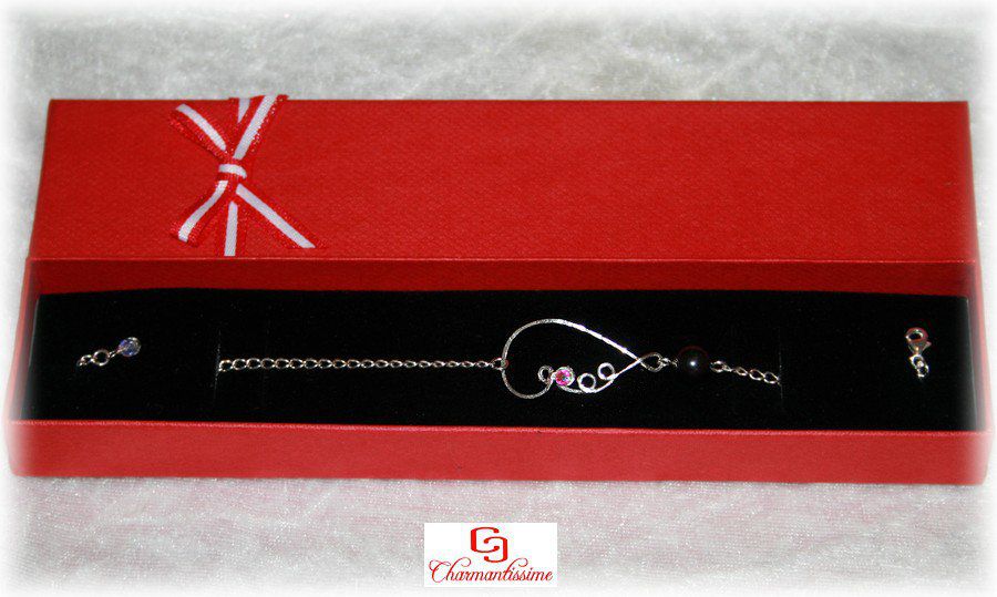 Bracelet pas cher Aile d'ange & perle hématite‚ chaine fine argent massif 925 + écrin cadeau