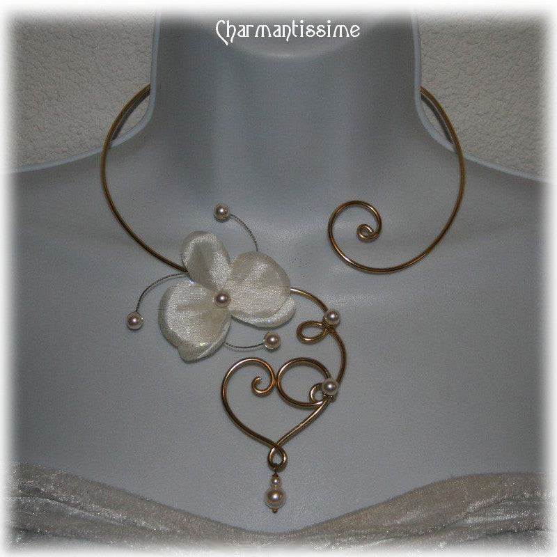 collier mariage orchidee ivoire fleur coeur de justine